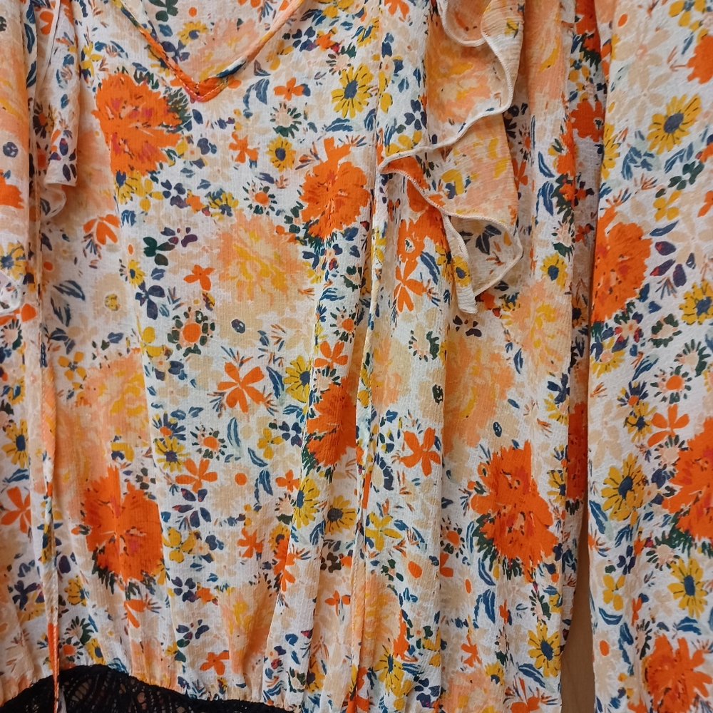 Free People intimately floral Orange body suit Say it to me boho S P - Picture 9 of 11